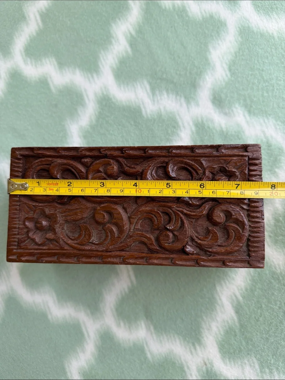 Hand-Carved Vintage Wooden Jewelry Box with Floral and Scrollwork - Brown